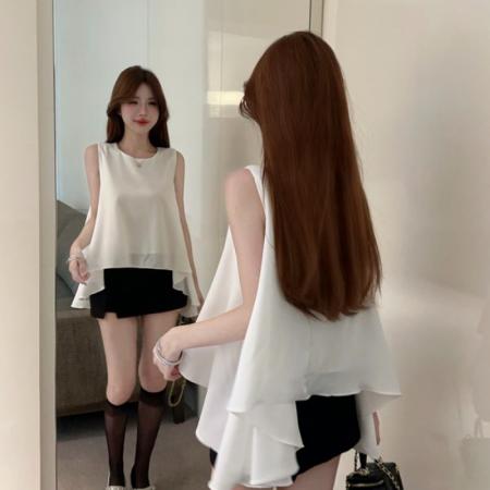 韩国ins不规则下摆燕尾宽松无袖上衣