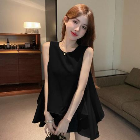 韩国ins不规则下摆燕尾宽松无袖上衣