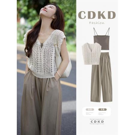 休闲套装女夏款小个子出游穿搭早春又a又飒山本裤韩系三件套