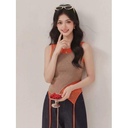 BY16909# 拼色两件套飘带设计修身吊带背心女夏季甜辣氛围感巨好看上衣  服裝批發女裝批發服飾貨源