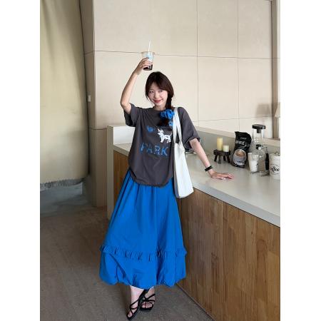 BY16912# 大码卡通小狗百搭休闲宽松T恤+花苞半身裙显瘦两件套女  服裝批發女裝批發服飾貨源