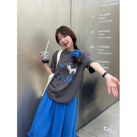 BY16912# 大码卡通小狗百搭休闲宽松T恤+花苞半身裙显瘦两件套女  服裝批發女裝批發服飾貨源