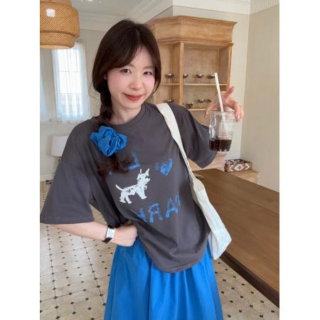 BY16912# 大码卡通小狗百搭休闲宽松T恤+花苞半身裙显瘦两件套女  服裝批發女裝批發服飾貨源