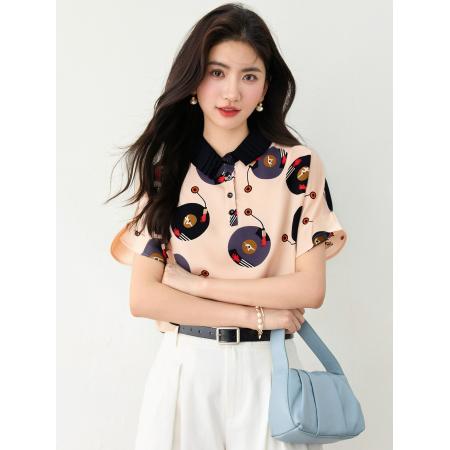 BY16947# 夏季新款气质洋气减龄雪纺小衫印花宽松上衣女  服裝批發女裝批發服飾貨源