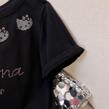 BY16960# 大码女装200斤短袖t恤夏新款潮宽松烫钻斜领上衣  服裝批發女裝批發服飾貨源