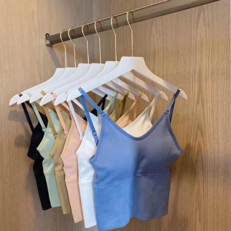 BY16964# 蓝色背心吊带小众内搭抹胸女百搭外穿大U美背带胸垫一体打底上衣  服裝批發女裝批發服飾貨源
