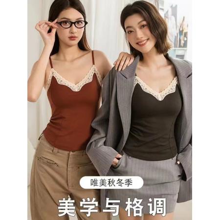 BY16967# 白色蕾丝拼接吊带背心女夏季外穿修身带胸垫一体内搭无袖打底上衣  服裝批發女裝批發服飾貨源