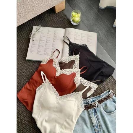 BY16967# 白色蕾丝拼接吊带背心女夏季外穿修身带胸垫一体内搭无袖打底上衣  服裝批發女裝批發服飾貨源