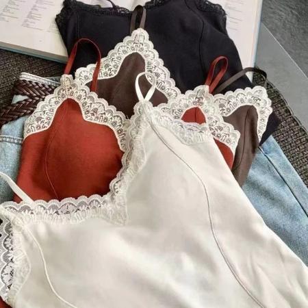 BY16967# 白色蕾丝拼接吊带背心女夏季外穿修身带胸垫一体内搭无袖打底上衣  服裝批發女裝批發服飾貨源