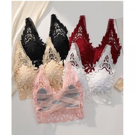 BY16968# 法式甜辣蕾丝钩花小吊带背心女内搭打底胸垫外穿辣妹镂空抹胸上衣  服裝批發女裝批發服飾貨源