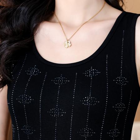 BY16974# 夏季新款高端欧货重工烫水钻竖条字母时尚单穿打底棉背心  服裝批發女裝批發服飾貨源