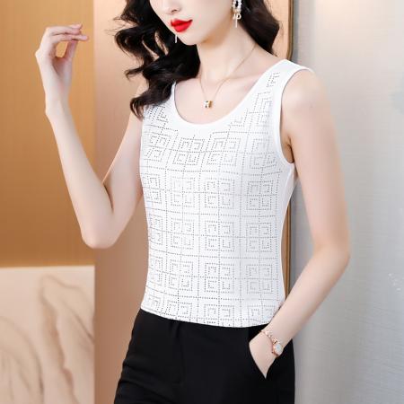 BY16978# 春夏新款高级感重工烫水钻四宫格花型高弹棉质背心吊带  服裝批發女裝批發服飾貨源