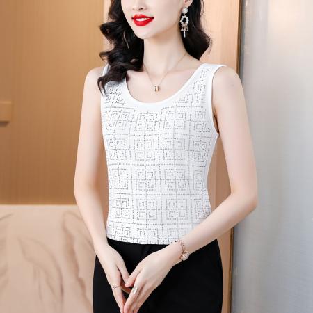 BY16978# 春夏新款高级感重工烫水钻四宫格花型高弹棉质背心吊带  服裝批發女裝批發服飾貨源