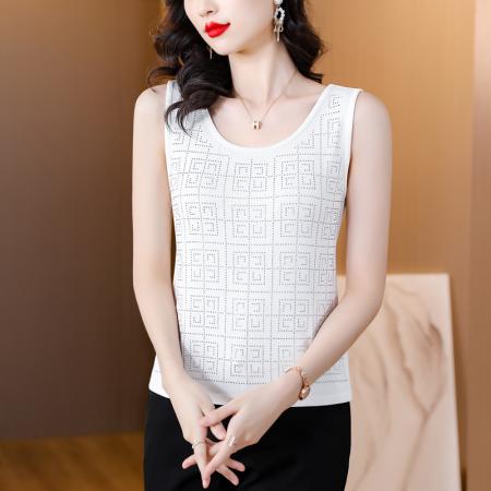 BY16978# 春夏新款高级感重工烫水钻四宫格花型高弹棉质背心吊带  服裝批發女裝批發服飾貨源