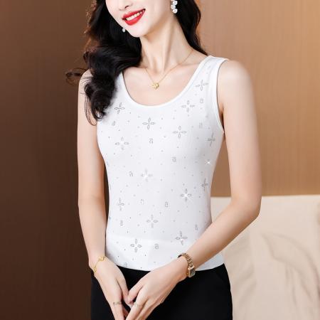 BY16980# 新款时尚潮流欧货重工烫澳钻单穿内搭都可高弹棉背心  服裝批發女裝批發服飾貨源