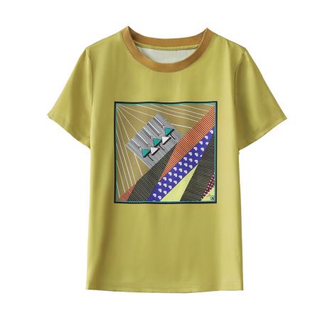 BY16993# 重磅仿缎面真丝新款数码印花宽松圆领韩版时尚T恤上衣  服裝批發女裝批發服飾貨源