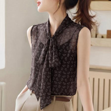 BY16997# 夏季新款系带两件套背心女气质印花无袖百搭上衣  服裝批發女裝批發服飾貨源