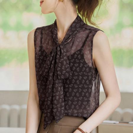 BY16997# 夏季新款系带两件套背心女气质印花无袖百搭上衣  服裝批發女裝批發服飾貨源