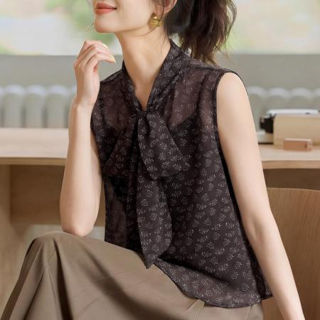 BY16997# 夏季新款系带两件套背心女气质印花无袖百搭上衣  服裝批發女裝批發服飾貨源