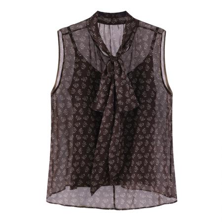 BY16997# 夏季新款系带两件套背心女气质印花无袖百搭上衣  服裝批發女裝批發服飾貨源