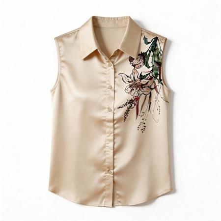 BY16998# 夏季新款复古印花百搭衬衫背心时尚气质女上衣  服裝批發女裝批發服飾貨源