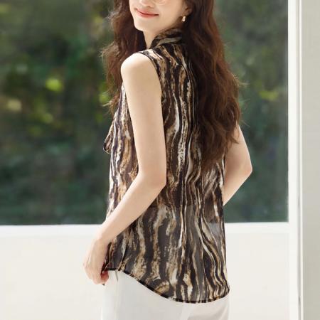 BY16999# 夏季新款系带背心女气质印花无袖百搭上衣  服裝批發女裝批發服飾貨源