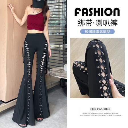 BY17001# 夏季新款韩版高腰显瘦垂感拖地加长大喇叭裤休闲长裤  服裝批發女裝批發服飾貨源