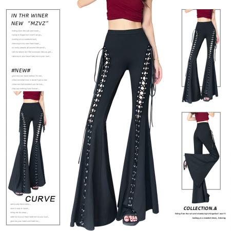 BY17001# 夏季新款韩版高腰显瘦垂感拖地加长大喇叭裤休闲长裤  服裝批發女裝批發服飾貨源