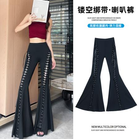 BY17001# 夏季新款韩版高腰显瘦垂感拖地加长大喇叭裤休闲长裤  服裝批發女裝批發服飾貨源