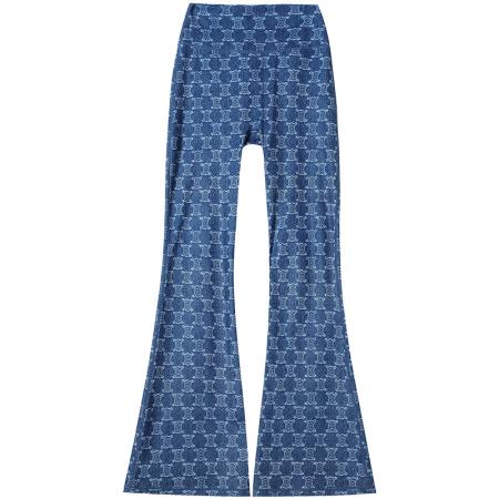 BY17002# 小个子印花仿牛仔蓝高腰提臀休闲裤运动微喇瑜伽裤喇叭牛仔裤  服裝批發女裝批發服飾貨源