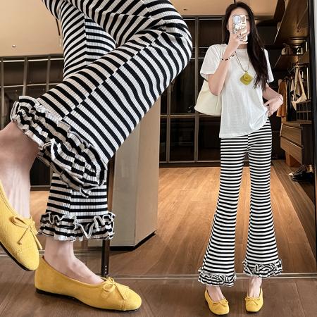 BY17005# 夏新款韩版高腰显瘦垂感开叉微喇叭裤八分裤九分裤  服裝批發女裝批發服飾貨源