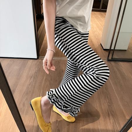 BY17005# 夏新款韩版高腰显瘦垂感开叉微喇叭裤八分裤九分裤  服裝批發女裝批發服飾貨源