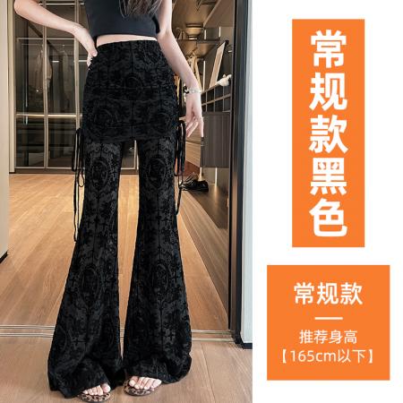 BY17006# 夏季新款韩版高腰显瘦垂感喇叭裤蕾丝屁帘喇叭裤  服裝批發女裝批發服飾貨源