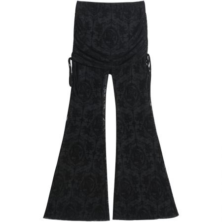 BY17006# 夏季新款韩版高腰显瘦垂感喇叭裤蕾丝屁帘喇叭裤  服裝批發女裝批發服飾貨源