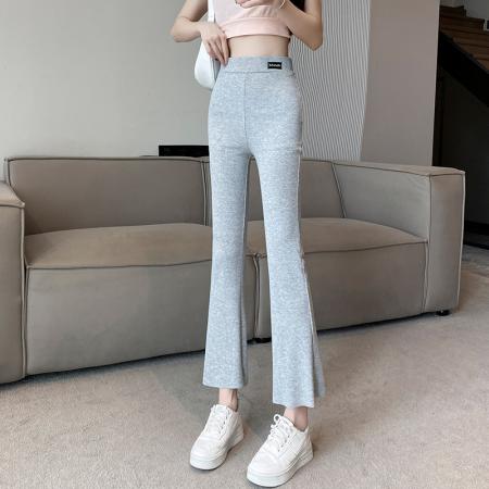 BY17007# 夏季新款韩版高腰显瘦针织休闲裤弹力九分打底裤微喇叭裤  服裝批發女裝批發服飾貨源
