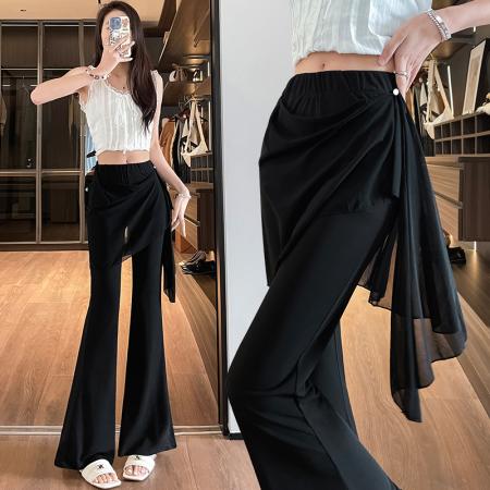 BY17008# 夏季新款韩版高腰显瘦垂感阔腿鱼尾休闲裤大喇叭裤女  服裝批發女裝批發服飾貨源