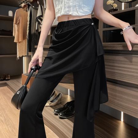 BY17008# 夏季新款韩版高腰显瘦垂感阔腿鱼尾休闲裤大喇叭裤女  服裝批發女裝批發服飾貨源