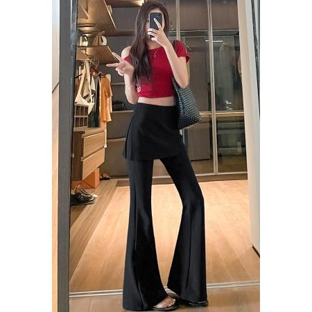 BY17009# 夏季新款韩版高腰显瘦垂感喇叭裤屁帘喇叭裤长裤女  服裝批發女裝批發服飾貨源