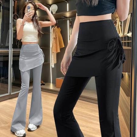 BY17010# 夏季新款韩版高腰显瘦垂感喇叭裤屁帘瑜伽裤喇叭裤  服裝批發女裝批發服飾貨源