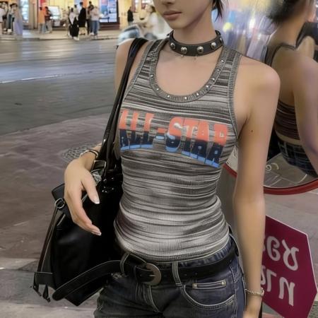 BY17013# 美式复古铆钉字母印花背心女辣妹风夏季新款修身显瘦百搭吊带  服裝批發女裝批發服飾貨源