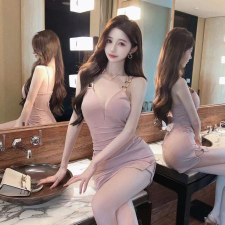 BY17019# 辣妹低胸性感网纱拼接深V低胸吊带打底紧身包臀连衣裙  服裝批發女裝批發服飾貨源