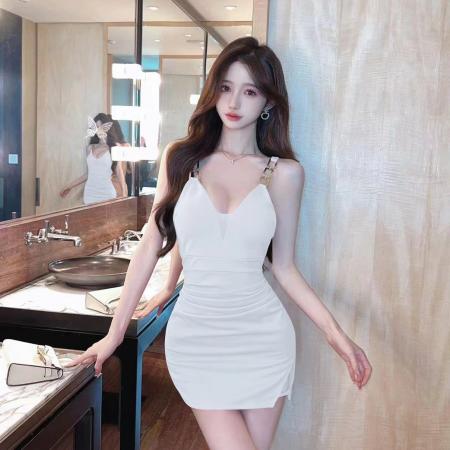 BY17019# 辣妹低胸性感网纱拼接深V低胸吊带打底紧身包臀连衣裙  服裝批發女裝批發服飾貨源