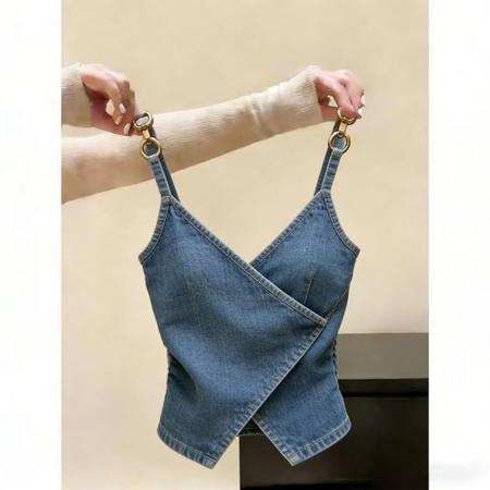 BY17024# 小个子牛仔吊带背心无袖显瘦外穿上衣气质爆款薄款高级感打底衫  服裝批發女裝批發服飾貨源