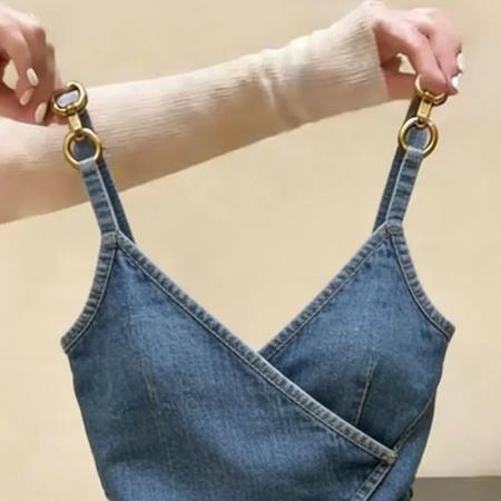 BY17024# 小个子牛仔吊带背心无袖显瘦外穿上衣气质爆款薄款高级感打底衫  服裝批發女裝批發服飾貨源