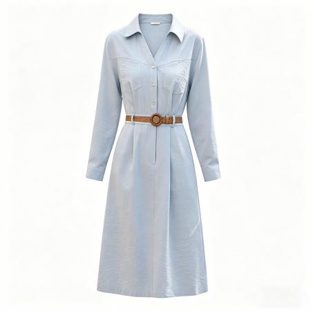 BY17026# 长袖衬衫连衣裙女春夏季新款高级感通勤洋气休闲收腰a字裙子  服裝批發女裝批發服飾貨源