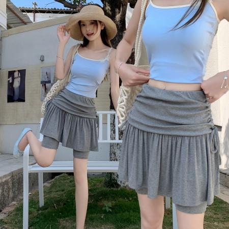 BY17029# 新款防走光显瘦百搭韩式ins通勤高腰系带A字蛋糕裙半身短裙女  服裝批發女裝批發服飾貨源