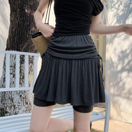 BY17029# 新款防走光显瘦百搭韩式ins通勤高腰系带A字蛋糕裙半身短裙女  服裝批發女裝批發服飾貨源