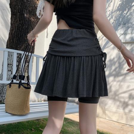 BY17029# 新款防走光显瘦百搭韩式ins通勤高腰系带A字蛋糕裙半身短裙女  服裝批發女裝批發服飾貨源