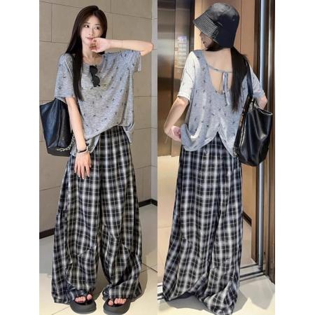 BY17035# 复古老钱风休闲运动服套装女夏季时尚慵懒松弛感别致冷淡系两件套  服裝批發女裝批發服飾貨源