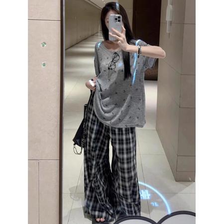 BY17035# 复古老钱风休闲运动服套装女夏季时尚慵懒松弛感别致冷淡系两件套  服裝批發女裝批發服飾貨源